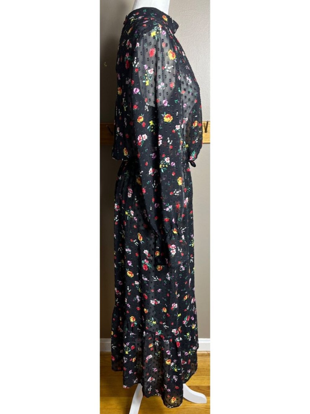 Whimsigoth Dark Fairy Sheer Dress Floral Burnout Dots Blouson Goth Maxi Wom S/M - Picture 12 of 12